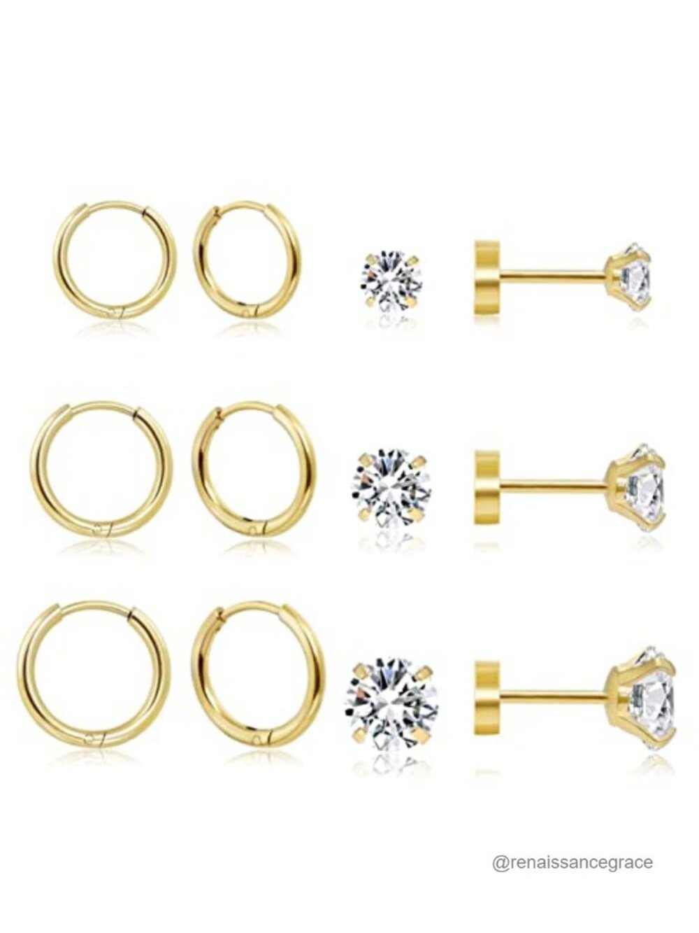 Surgical Steel Earrings Set - 14K Gold Plated Huggies & CZ Studs -